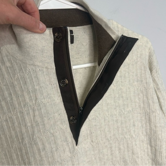 Tasso Elba Men's Cream Ivory Pullover Quarter Zip-Up Cotton Sweater Size XL - Picture 3 of 6